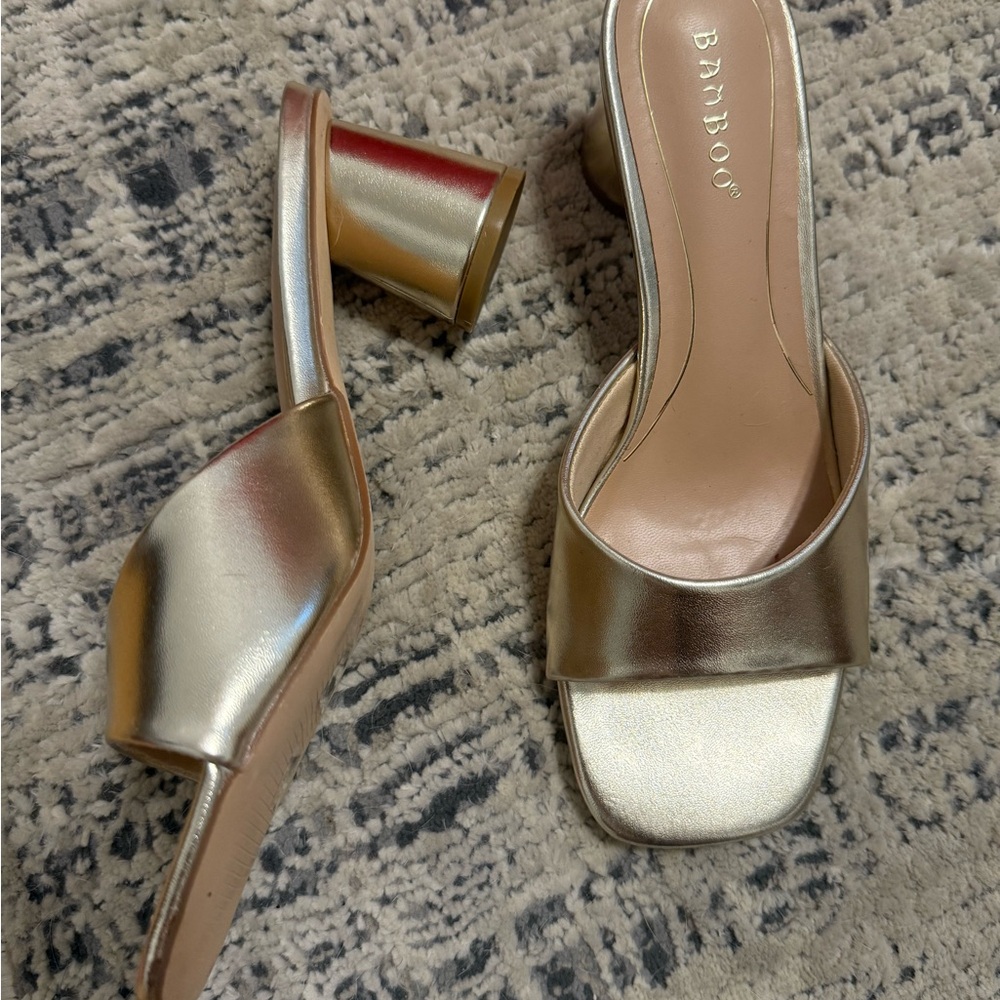 BAMBOO Metallic Gold Heeled Mules